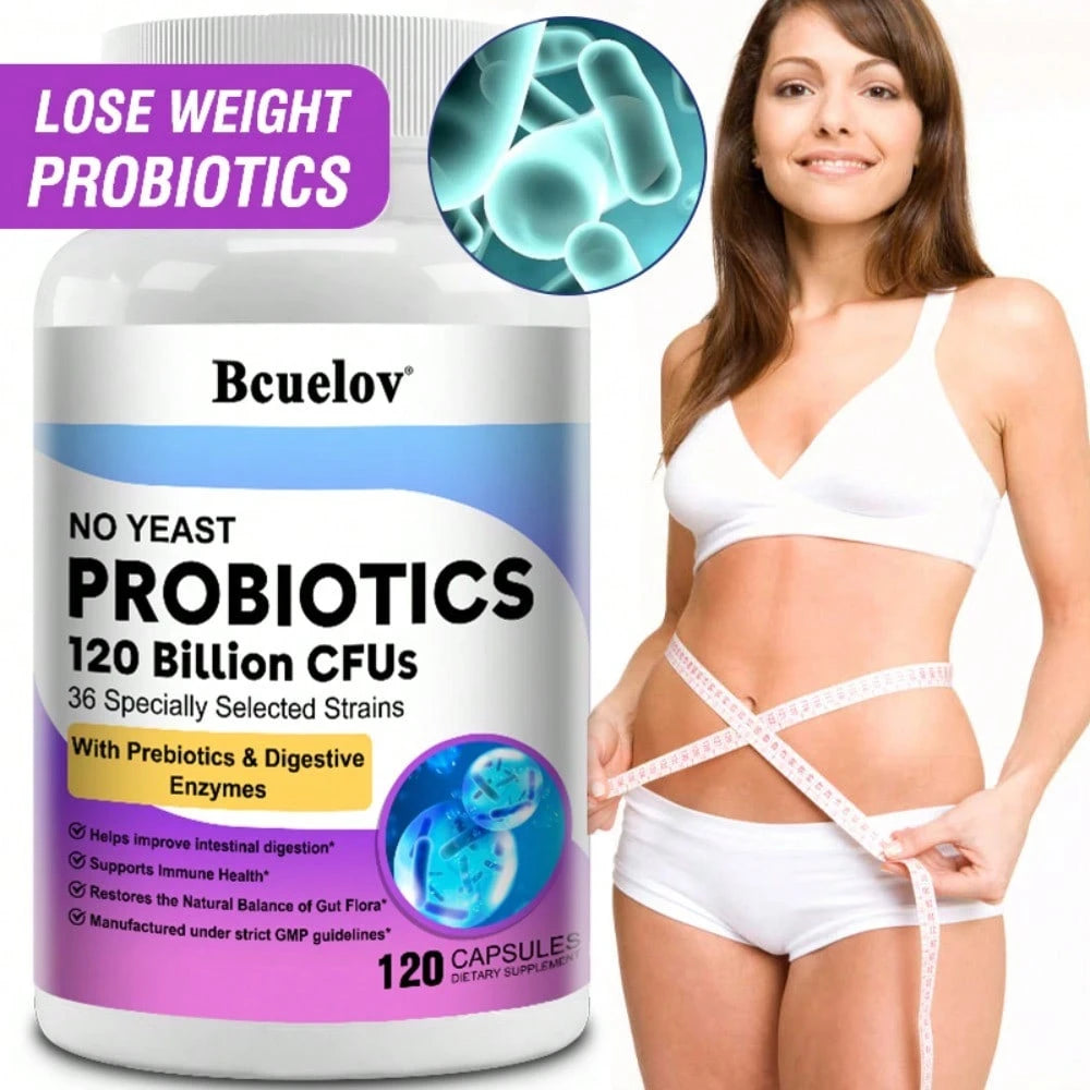 Bcuelov Probiotic Dietary Supplement- Contains A Probiotic Blend (Lactobacillus Acidophilus, Lactic Acid Bacteria) And A Digestive Enzyme Complex (Amylase, Glucoamylase, Lactase)- 120 Capsules