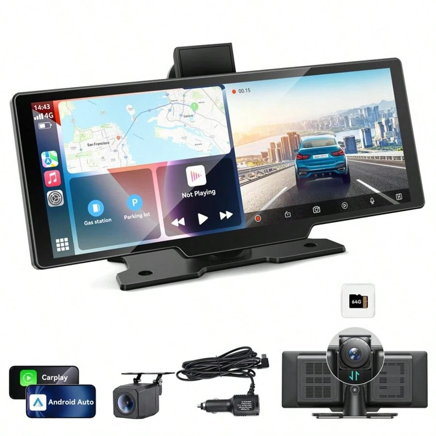 BDQ 9.26" Wireless Car Stereo Apple Carplay With 2.5K Dash Cam 1080P Backup Camera Portable Touchscreen GPS Navigation For Car Stereo Receiver With Bluetooth AirPlay AUX/FM