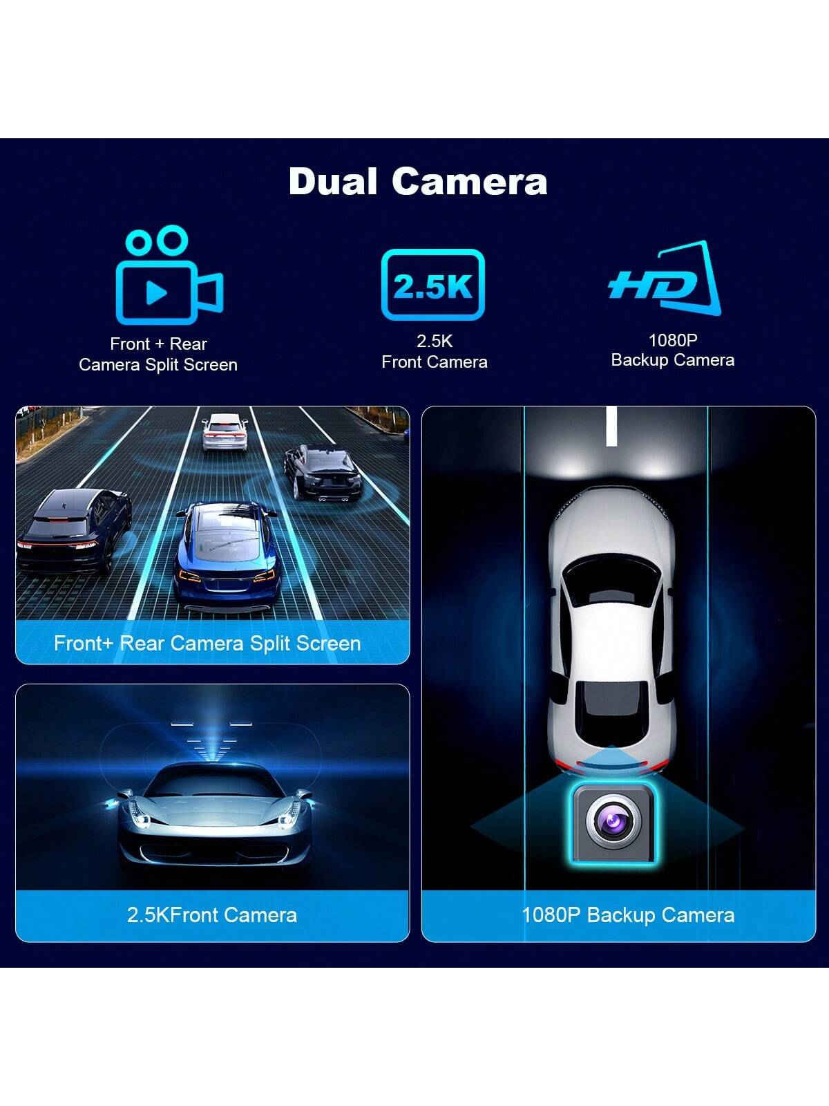 BDQ 9.26" Wireless Car Stereo Apple Carplay With 2.5K Dash Cam 1080P Backup Camera Portable Touchscreen GPS Navigation For Car Stereo Receiver With Bluetooth AirPlay AUX/FM