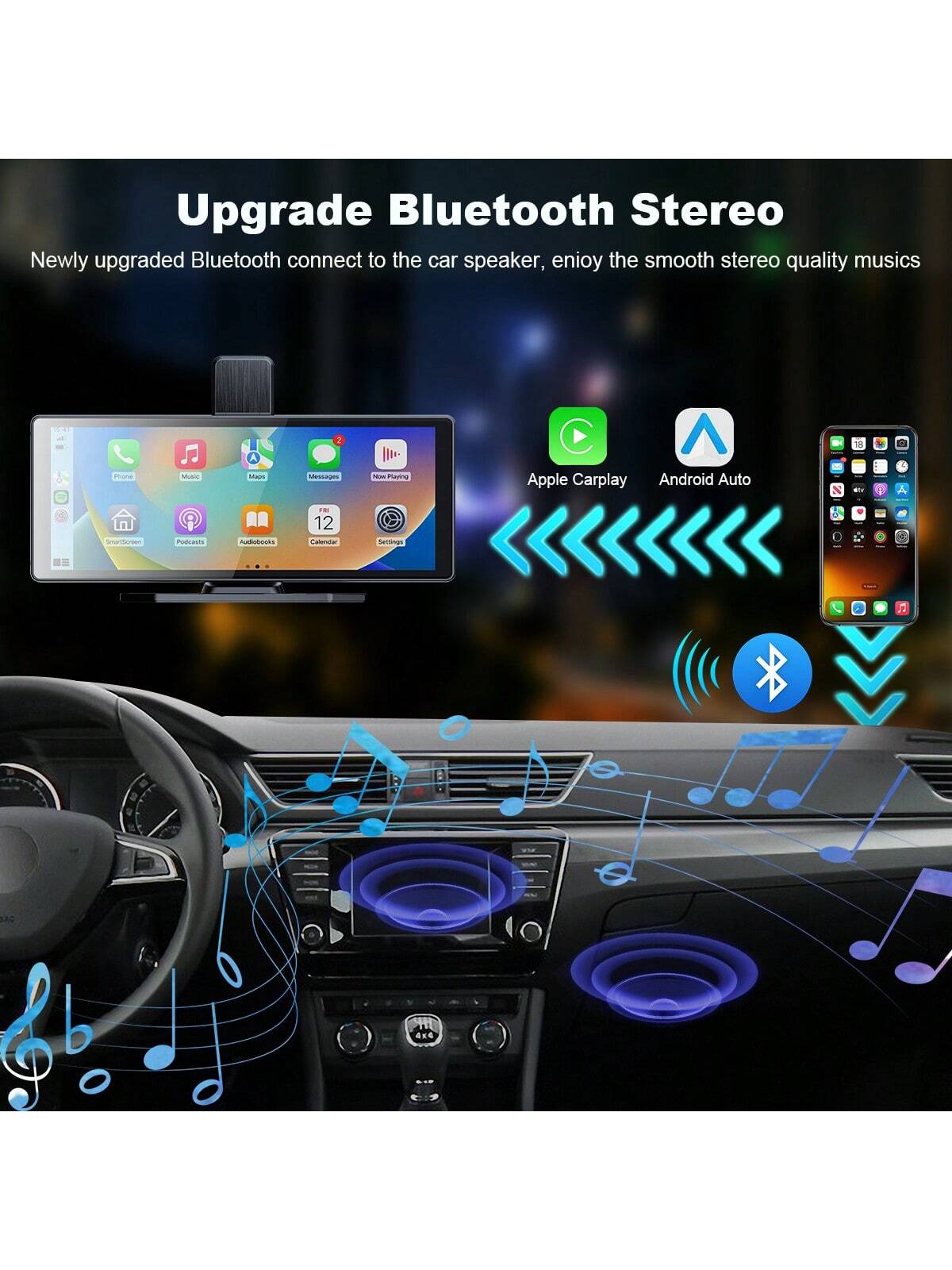 BDQ 9.26" Wireless Car Stereo Apple Carplay With 2.5K Dash Cam 1080P Backup Camera Portable Touchscreen GPS Navigation For Car Stereo Receiver With Bluetooth AirPlay AUX/FM
