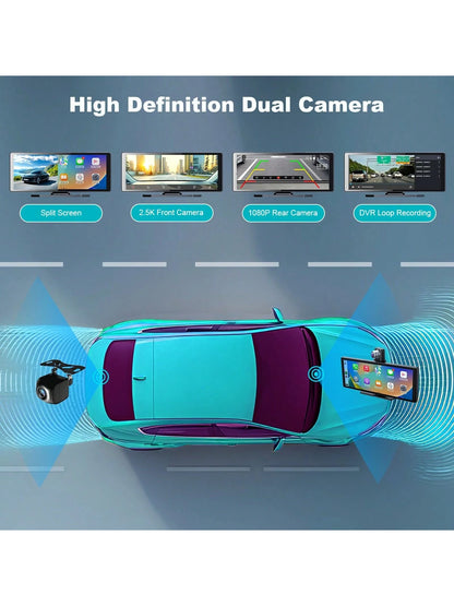 BDQ 9.26" Wireless Car Stereo Apple Carplay With 2.5K Dash Cam 1080P Backup Camera Portable Touchscreen GPS Navigation For Car Stereo Receiver With Bluetooth AirPlay AUX/FM