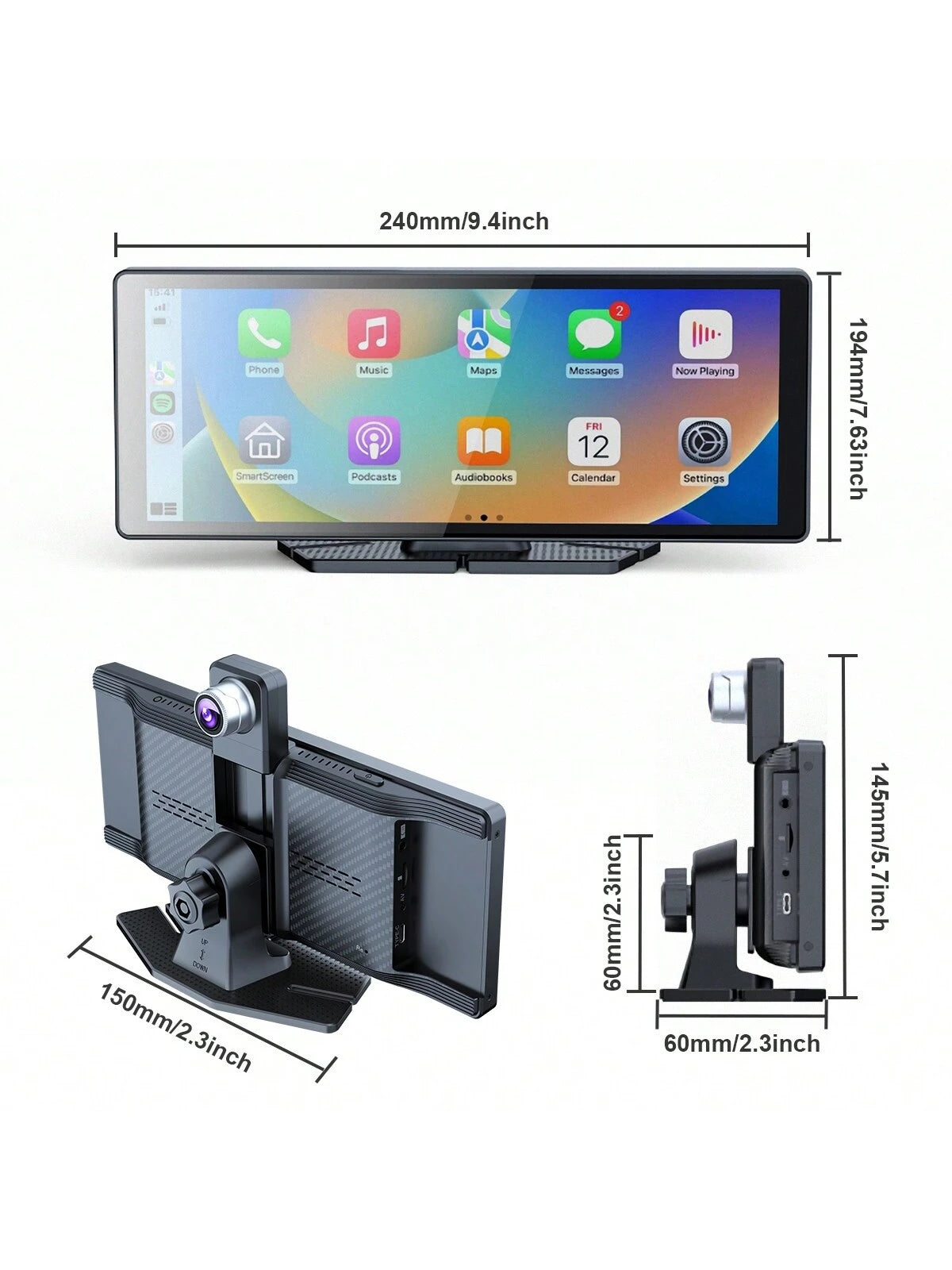 BDQ 9.26" Wireless Car Stereo Apple Carplay With 2.5K Dash Cam 1080P Backup Camera Portable Touchscreen GPS Navigation For Car Stereo Receiver With Bluetooth AirPlay AUX/FM