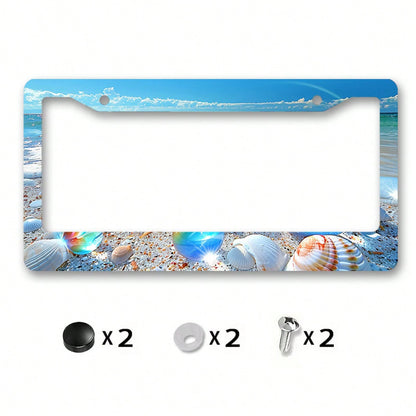 Beach Style Durable Metal License Plate Frame- 6.3X 12.2inch| Easy-To-Install, Rust-Proof And Weather-Resistant Car Accessories