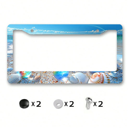 Beach Style Durable Metal License Plate Frame- 6.3X 12.2inch| Easy-To-Install, Rust-Proof And Weather-Resistant Car Accessories