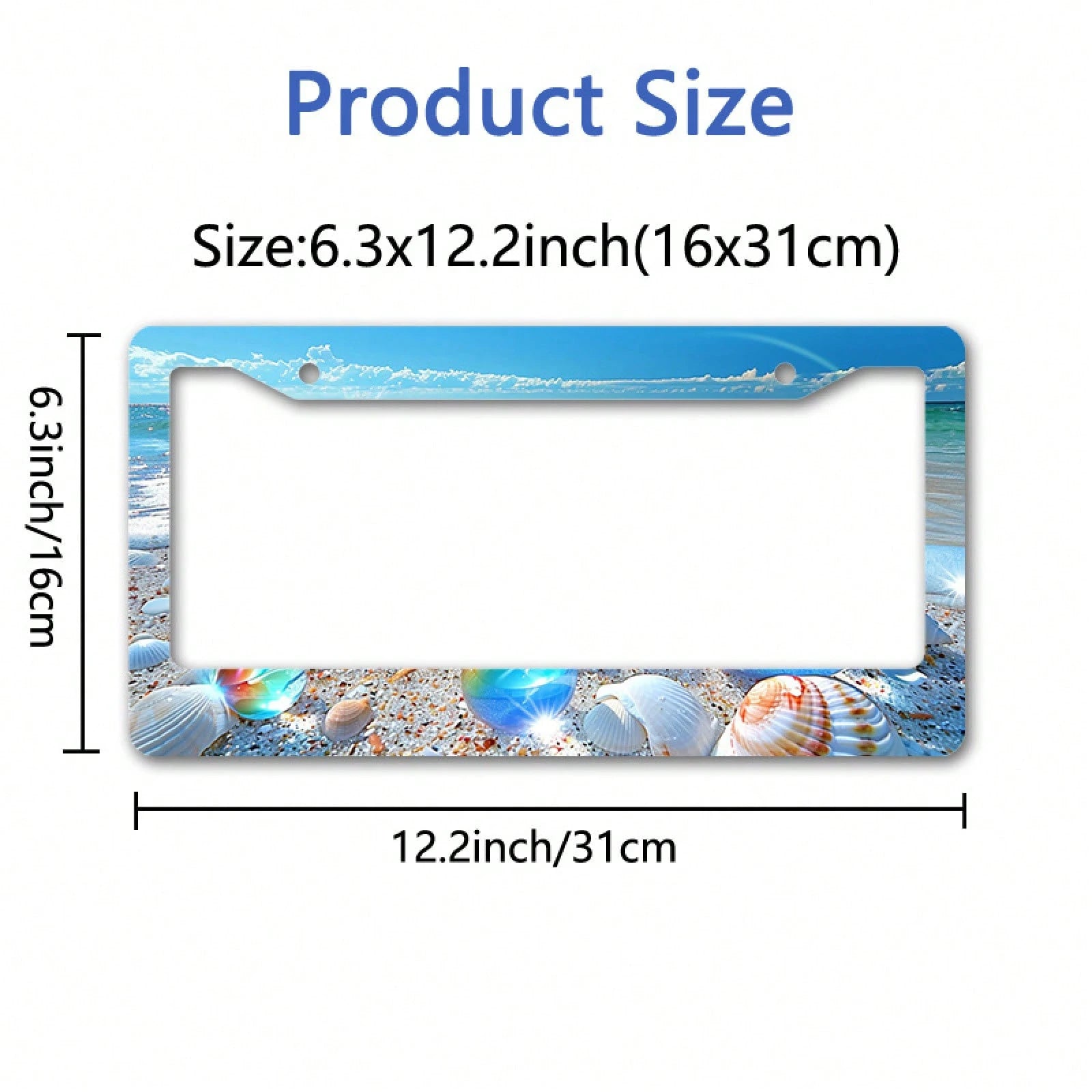 Beach Style Durable Metal License Plate Frame- 6.3X 12.2inch| Easy-To-Install, Rust-Proof And Weather-Resistant Car Accessories