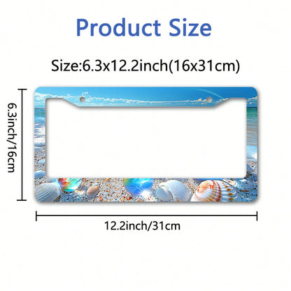 Beach Style Durable Metal License Plate Frame- 6.3X 12.2inch| Easy-To-Install, Rust-Proof And Weather-Resistant Car Accessories