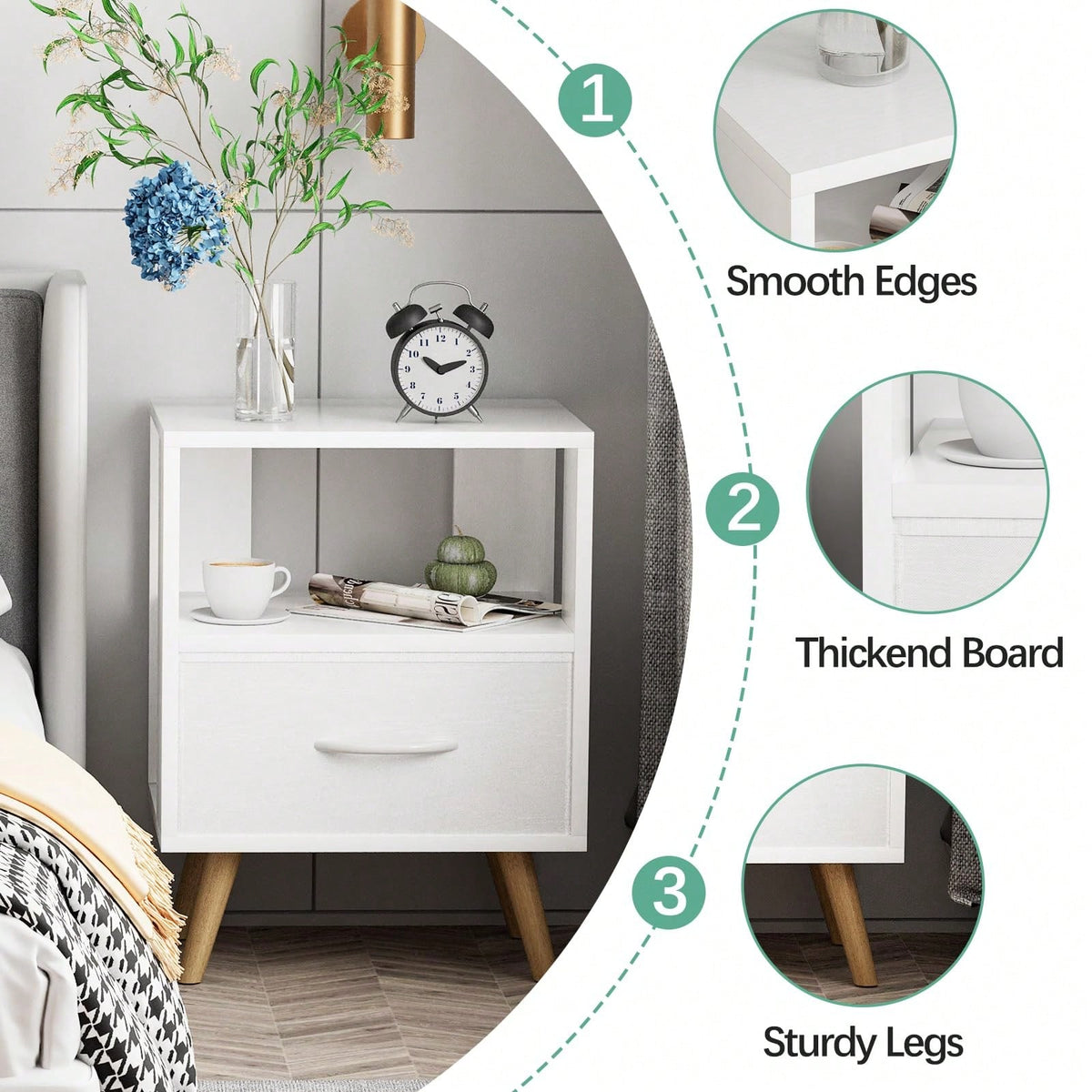 Bedside Table, Modern Open Storage Side Table, Double-Tier Nightstand, Suitable For Small Spaces, Living Rooms, And Bedrooms.