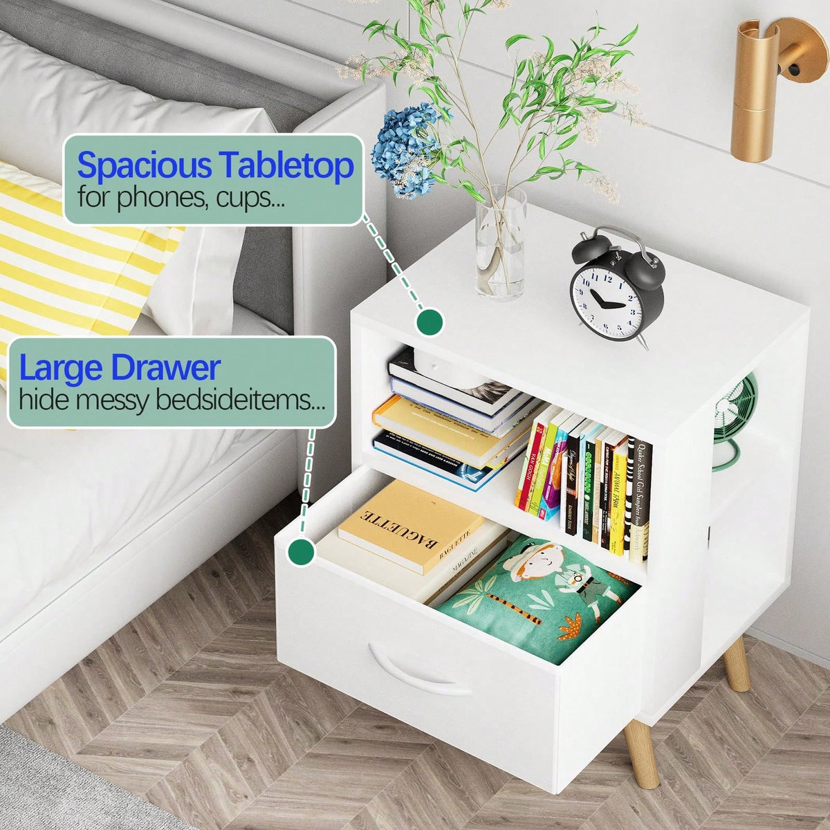 Bedside Table, Modern Open Storage Side Table, Double-Tier Nightstand, Suitable For Small Spaces, Living Rooms, And Bedrooms.