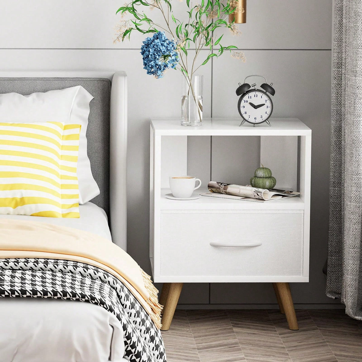Bedside Table, Modern Open Storage Side Table, Double-Tier Nightstand, Suitable For Small Spaces, Living Rooms, And Bedrooms.