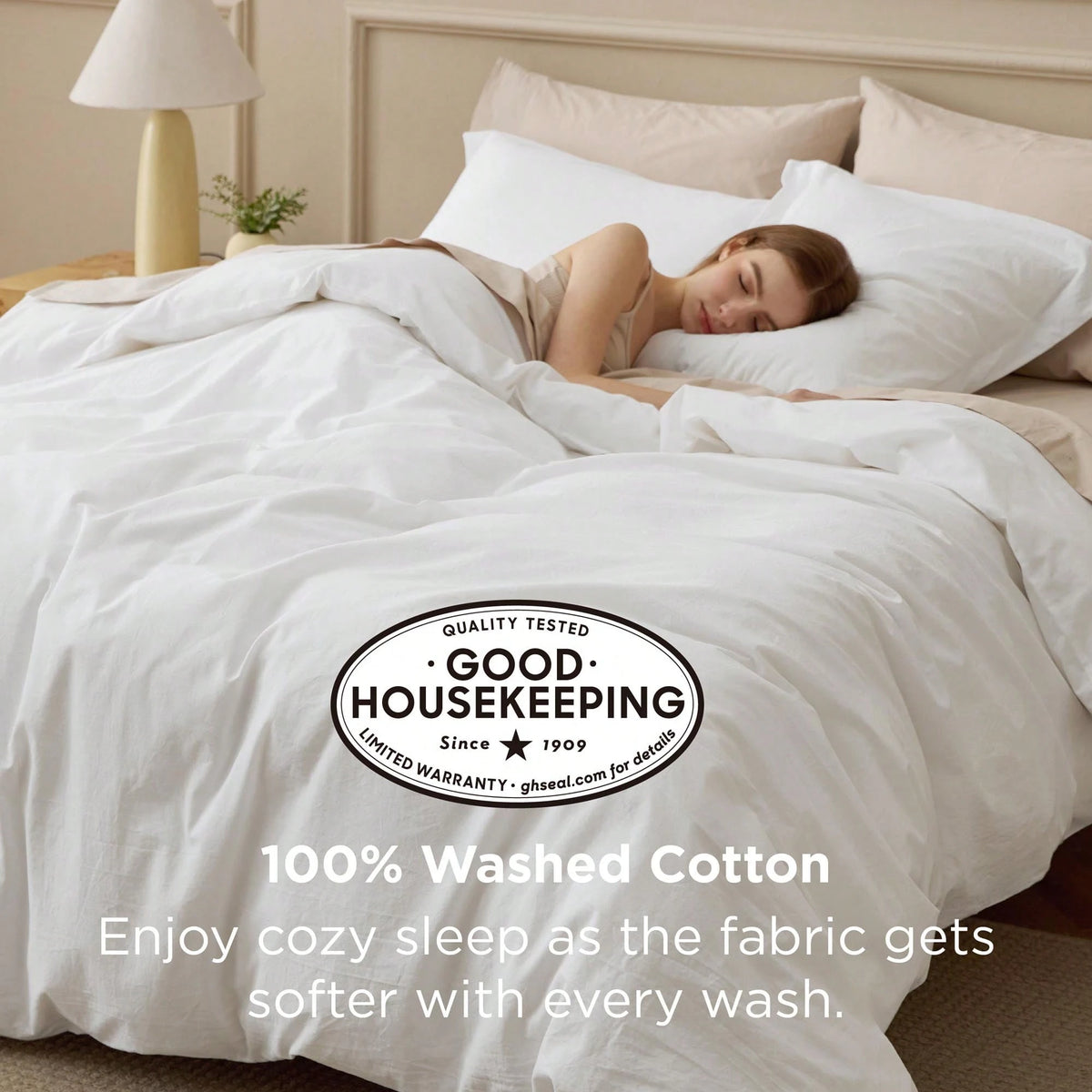 Bedsure 100% Washed Cotton Duvet Cover- Minimalist Cotton Duvet Cover Set Linen Like, High-Quality Cotton Bedding Set, Gift For Graduation/Back To School, College Dorm/Apartment Essentials, For Room