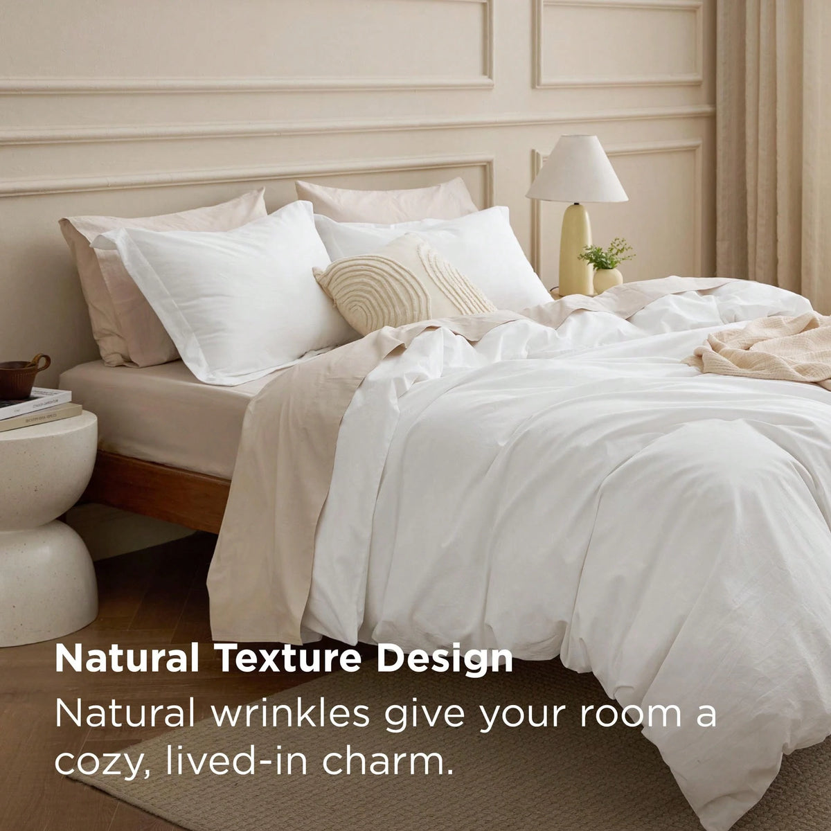 Bedsure 100% Washed Cotton Duvet Cover- Minimalist Cotton Duvet Cover Set Linen Like, High-Quality Cotton Bedding Set, Gift For Graduation/Back To School, College Dorm/Apartment Essentials, For Room