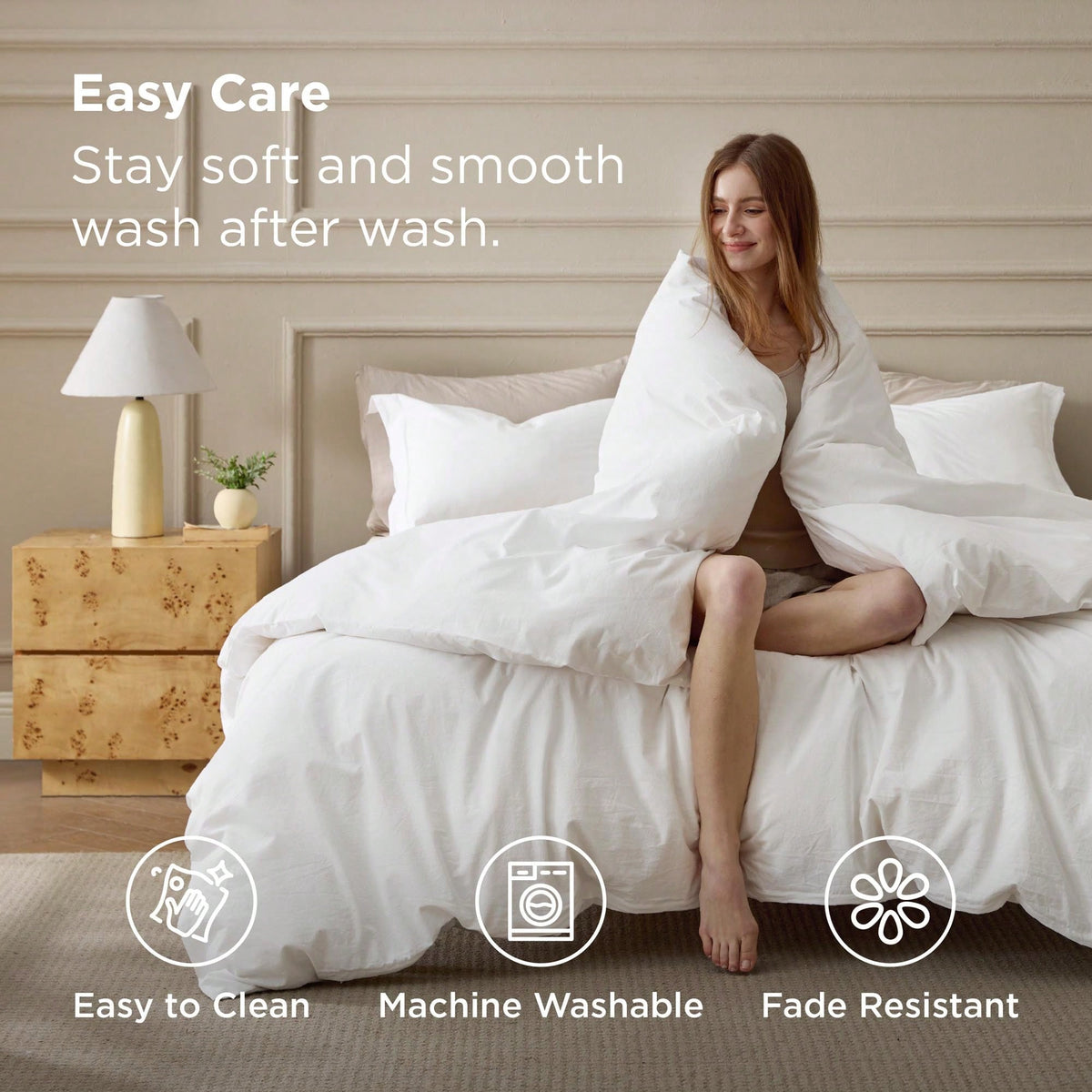 Bedsure 100% Washed Cotton Duvet Cover- Minimalist Cotton Duvet Cover Set Linen Like, High-Quality Cotton Bedding Set, Gift For Graduation/Back To School, College Dorm/Apartment Essentials, For Room