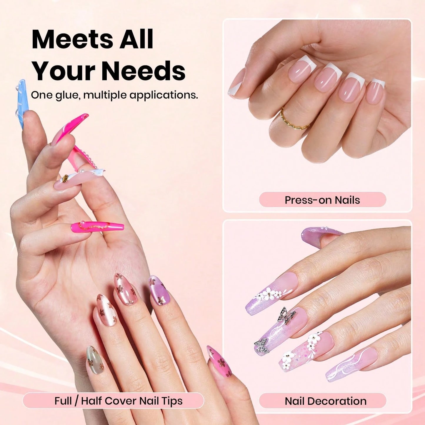 Beetles 10g Super Strong Semi Solid Nail Glue Quick Drying Long Lasting No UV Lamp Needed For Press On False Acrylic Nails