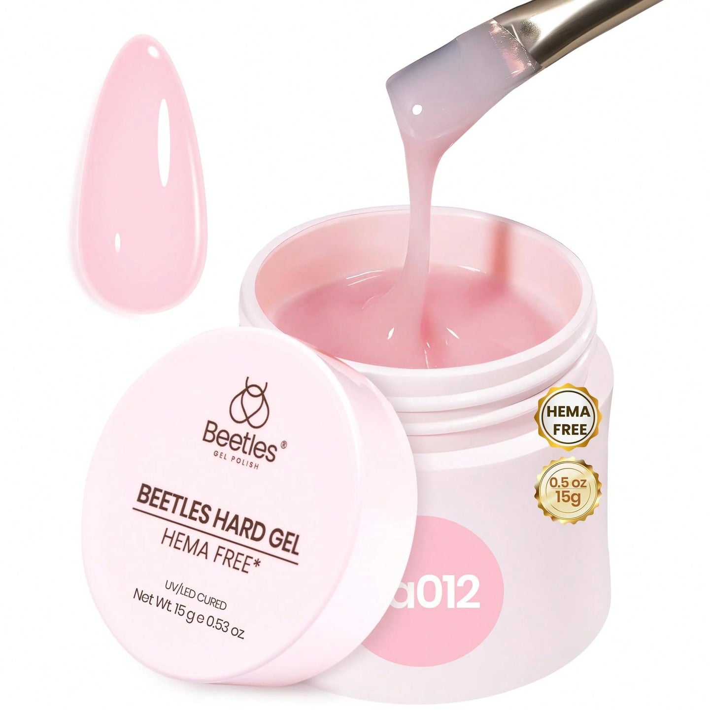 Beetles HEMA-Free Hard Gel For Nails- 9 In 1 Clear & Jelly Nude UV LED Sculpting Gel, Nail Extension & Repair With Flat Brush, High Hardness Manicure For Pros & Women