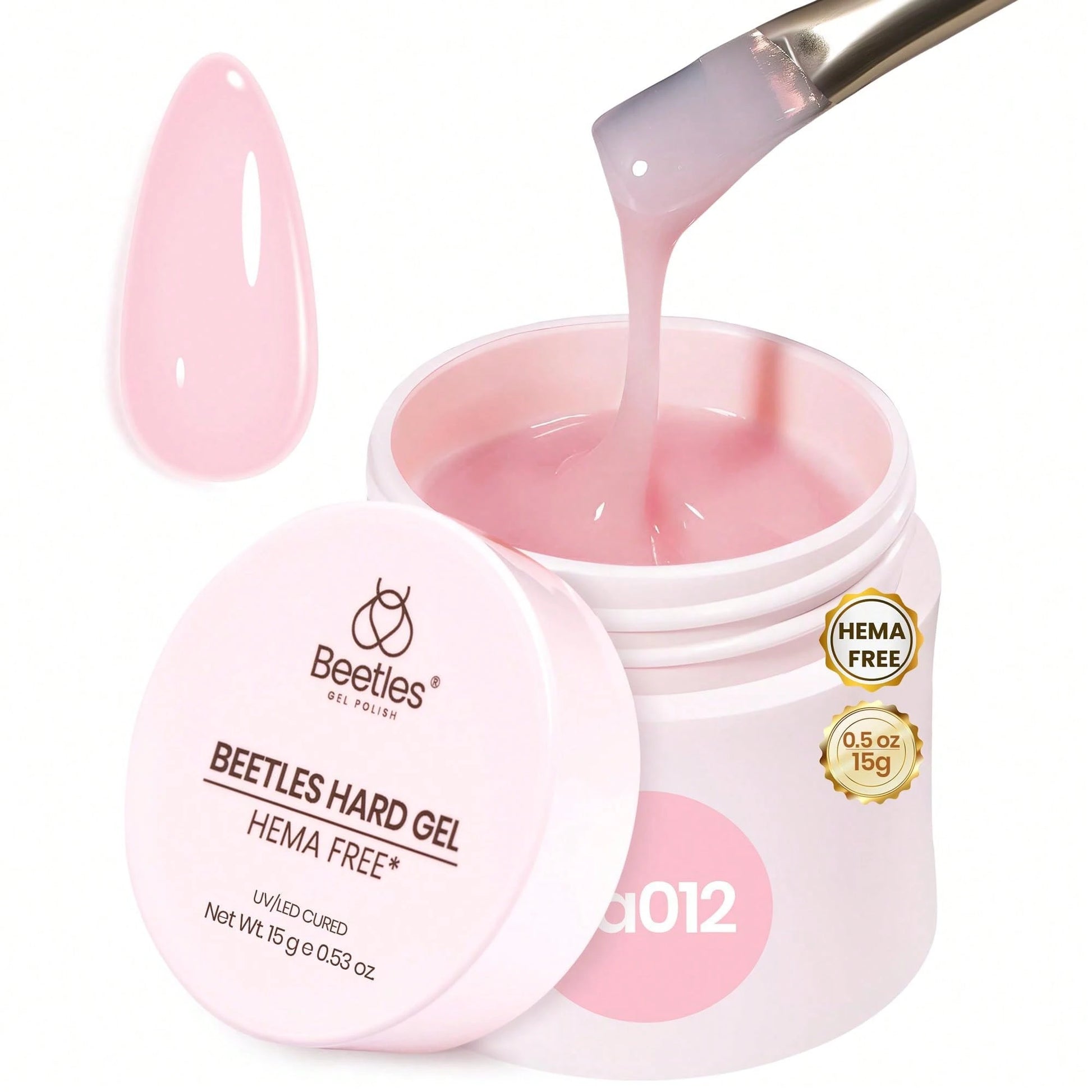 Beetles HEMA-Free Hard Gel For Nails- 9 In 1 Clear & Jelly Nude UV LED Sculpting Gel, Nail Extension & Repair With Flat Brush, High Hardness Manicure For Pros & Women
