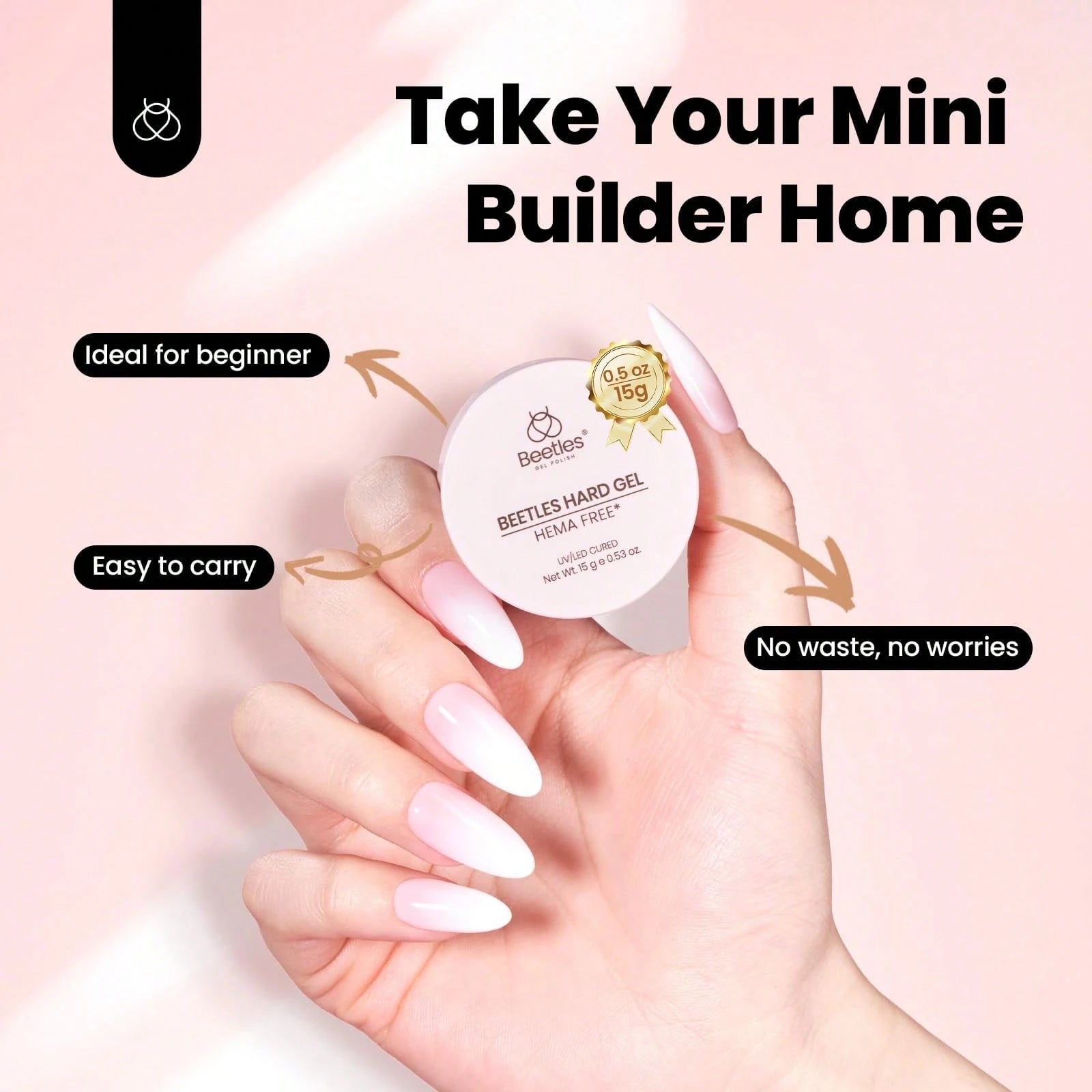 Beetles HEMA-Free Hard Gel For Nails- 9 In 1 Clear & Jelly Nude UV LED Sculpting Gel, Nail Extension & Repair With Flat Brush, High Hardness Manicure For Pros & Women