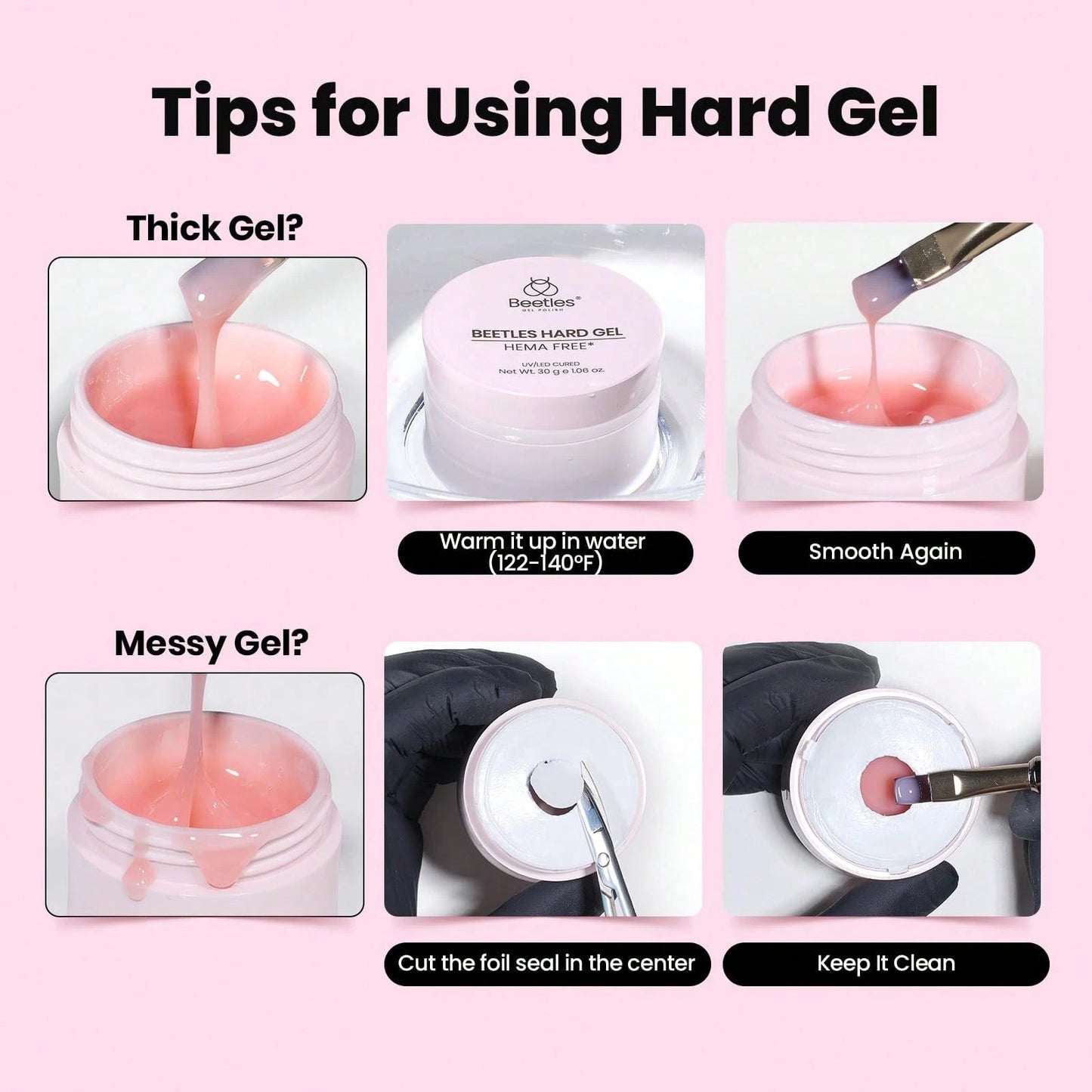 Beetles HEMA-Free Hard Gel For Nails- 9 In 1 Clear & Jelly Nude UV LED Sculpting Gel, Nail Extension & Repair With Flat Brush, High Hardness Manicure For Pros & Women