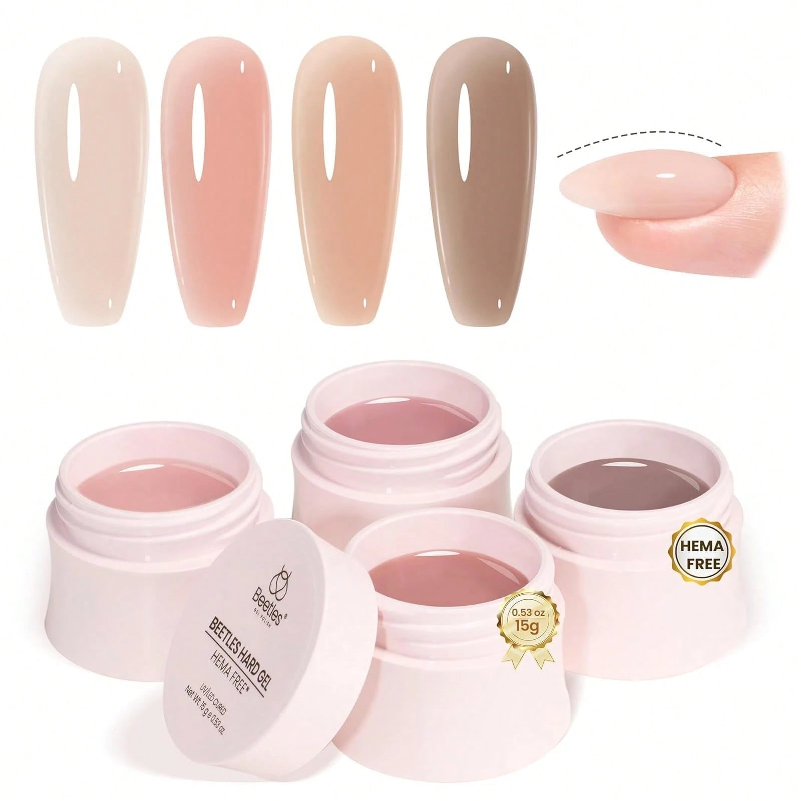 Beetles HEMA-Free Hard Gel For Nails- 9 In 1 Clear & Jelly Nude UV LED Sculpting Gel, Nail Extension & Repair With Flat Brush, High Hardness Manicure For Pros & Women