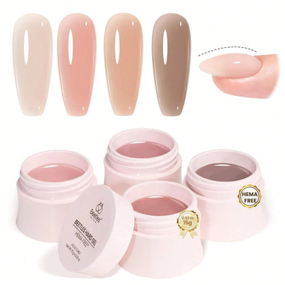 Beetles HEMA-Free Hard Gel For Nails- 9 In 1 Clear & Jelly Nude UV LED Sculpting Gel, Nail Extension & Repair With Flat Brush, High Hardness Manicure For Pros & Women