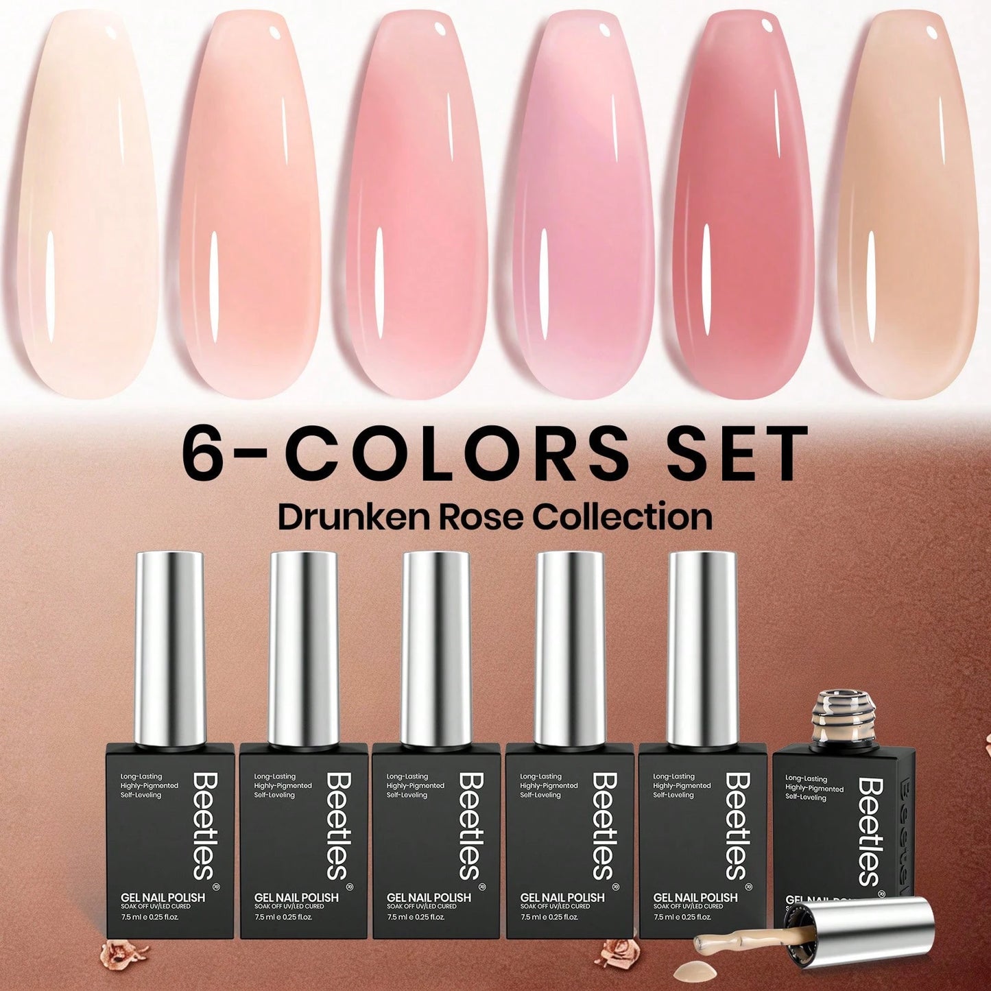 Beetles Nude Gel Nail Polish Set- 6 Colors Nude Pink Brown Neutral Jelly Gel Polish Kit