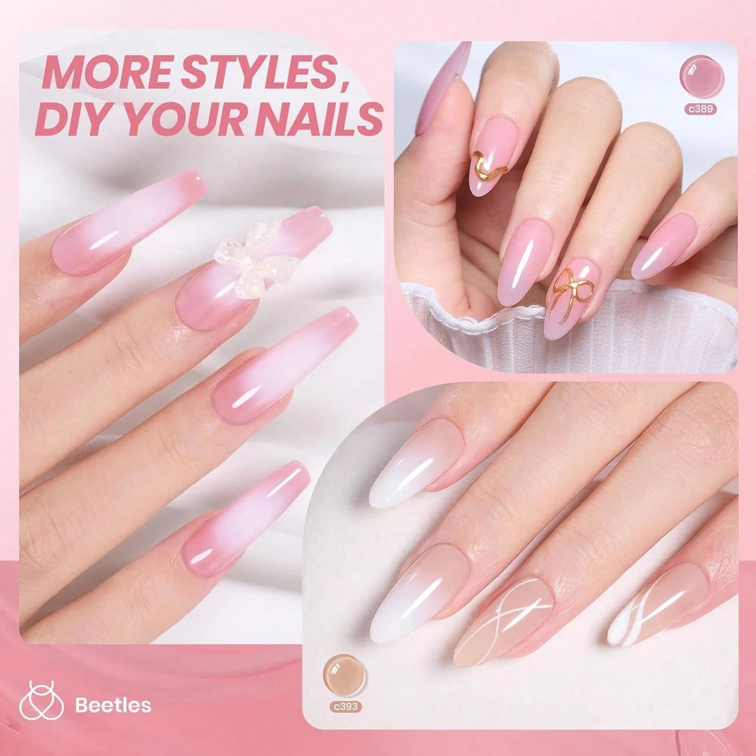 Beetles Nude Gel Nail Polish Set- 6 Colors Nude Pink Brown Neutral Jelly Gel Polish Kit