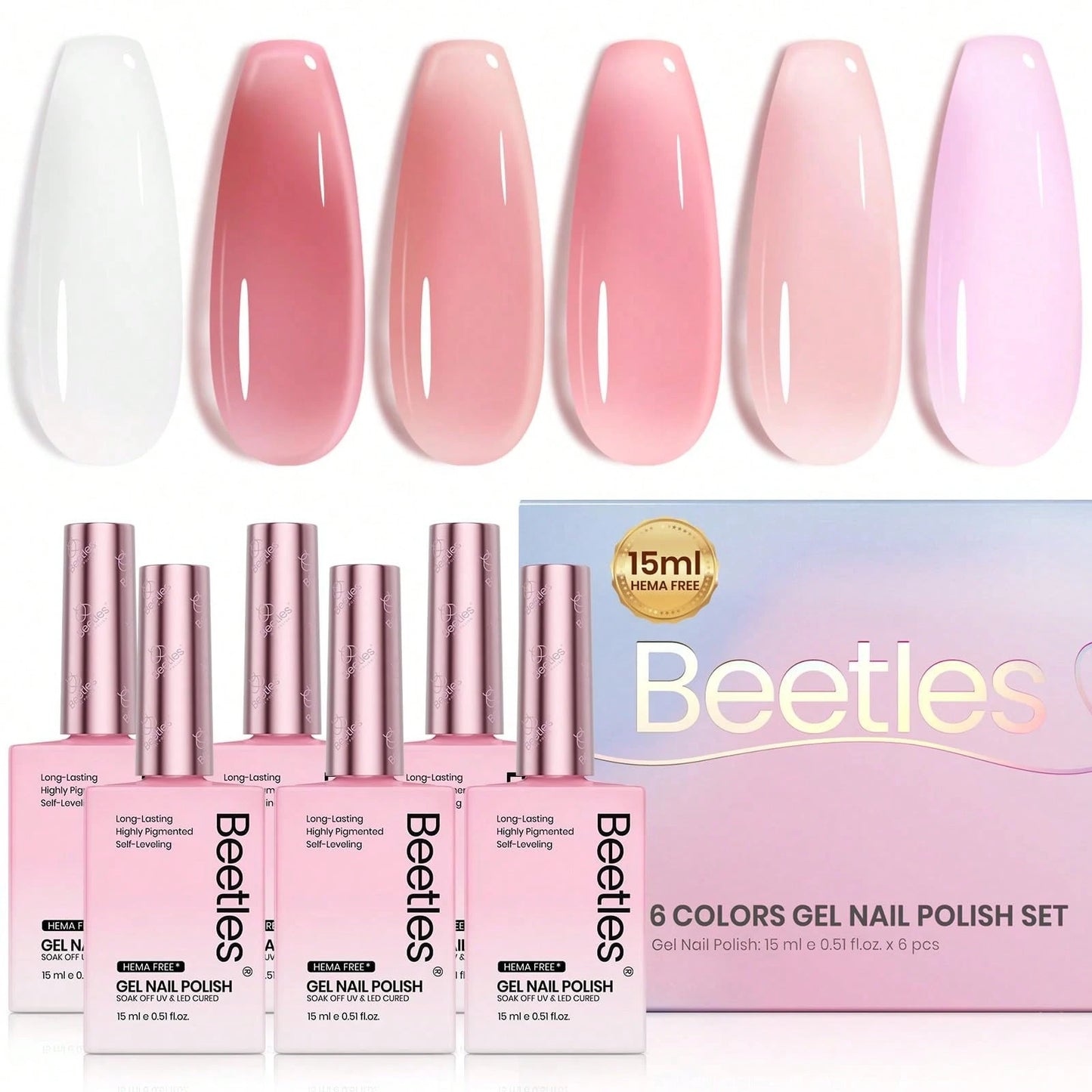 Beetles Nude Gel Nail Polish Set- 6 Colors Nude Pink Brown Neutral Jelly Gel Polish Kit
