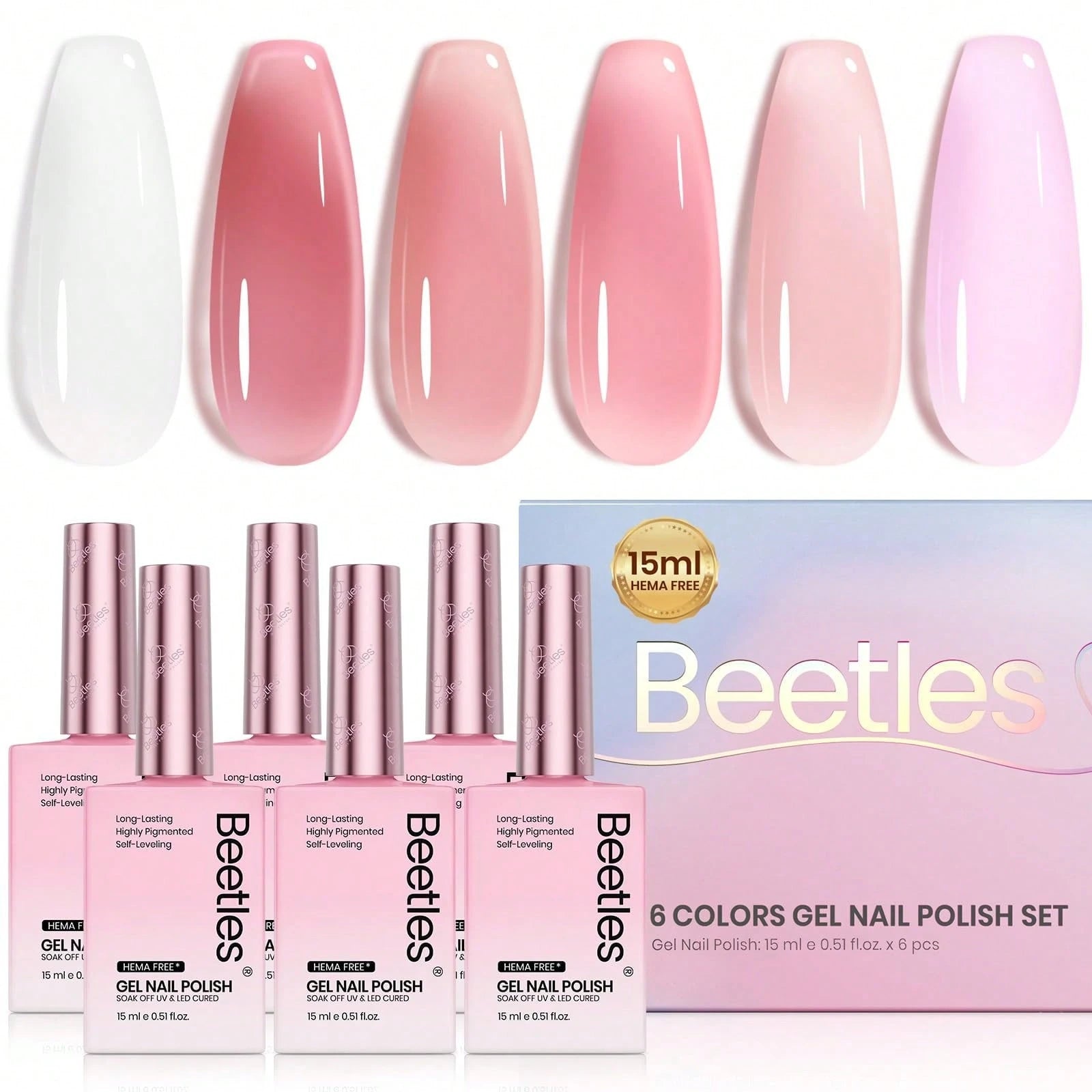 Beetles Nude Gel Nail Polish Set- 6 Colors Nude Pink Brown Neutral Jelly Gel Polish Kit