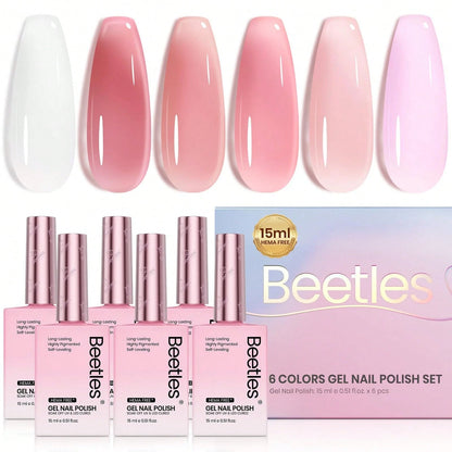 Beetles Nude Gel Nail Polish Set- 6 Colors Nude Pink Brown Neutral Jelly Gel Polish Kit