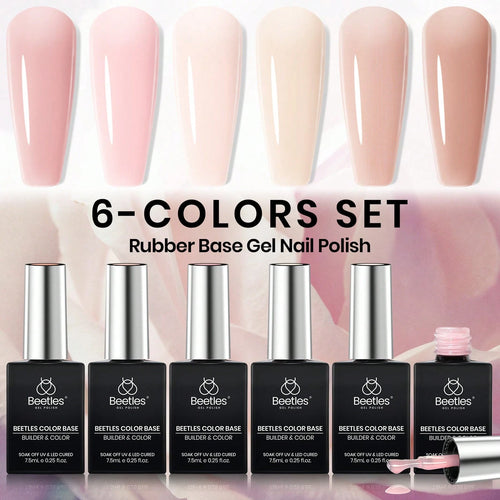 Beetles Rubber Base Gel Nail Polish, 6 Colors Nude Gel Polish Pink Peach Neutral Sheer French Tips Base Colors