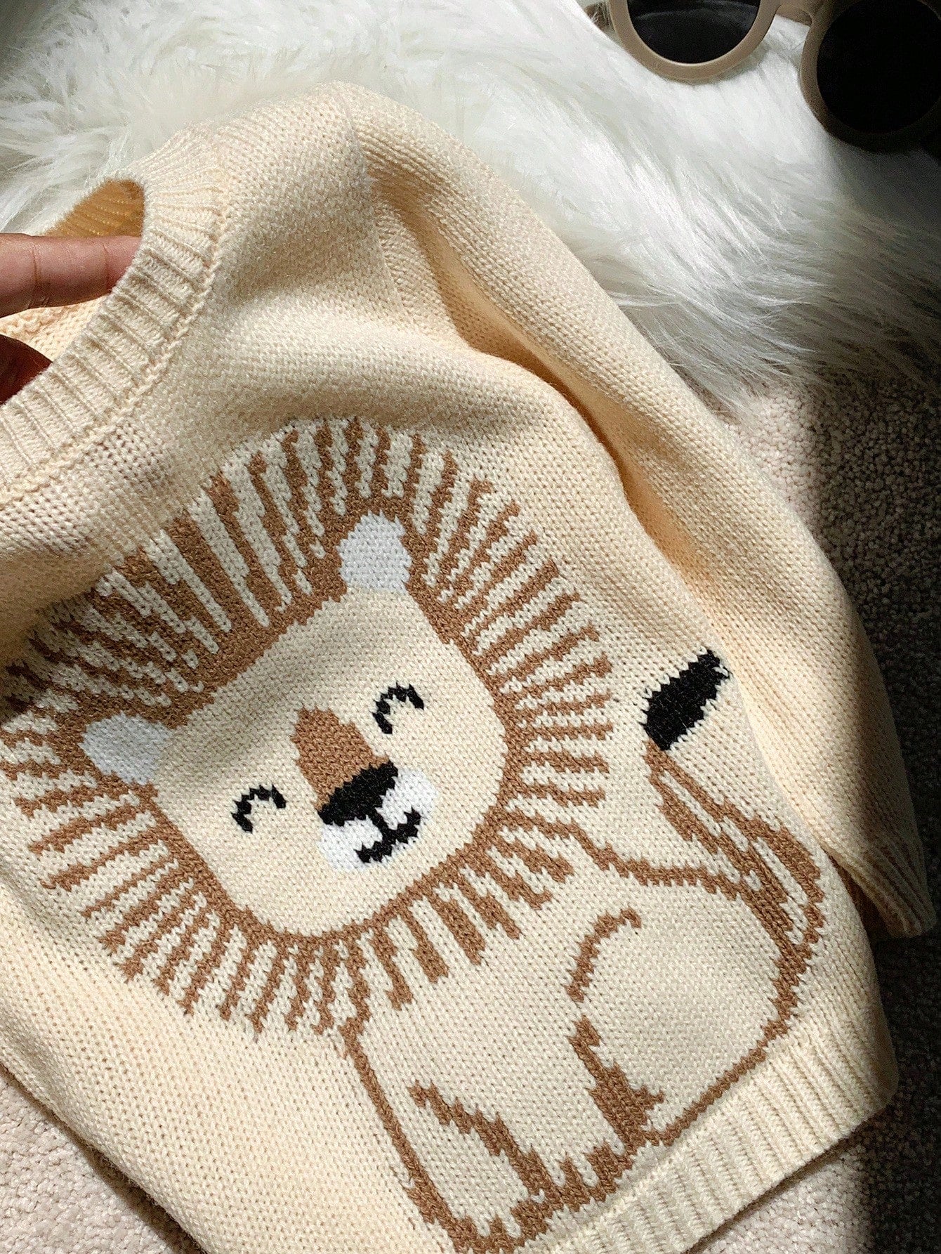 Beige,Autumn,Cute,Matching Family Lion Pattern Long Sleeve Crew Neck Sweater Knit Top,Soft & Comfortable Baby Boy Girl Fall Neutral Clothes Jumper