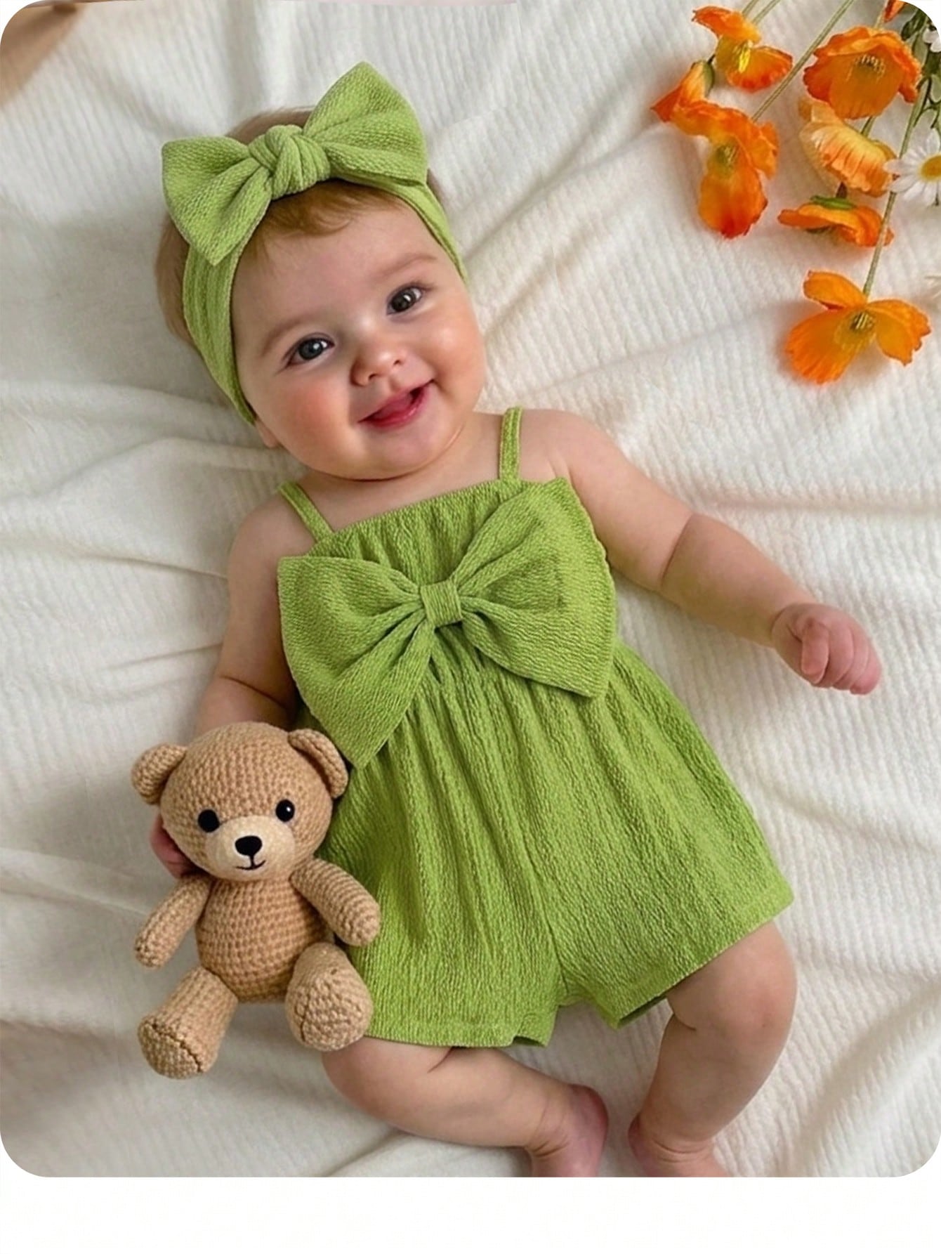 Beige, Summer, Boho, Vacation, Holiday Baby Girl Ditsy Floral Ruffle Trim Strapless Jumpsuit With Bow Straps, Baby Girl Beach Romper Mommy And Me Outfits
