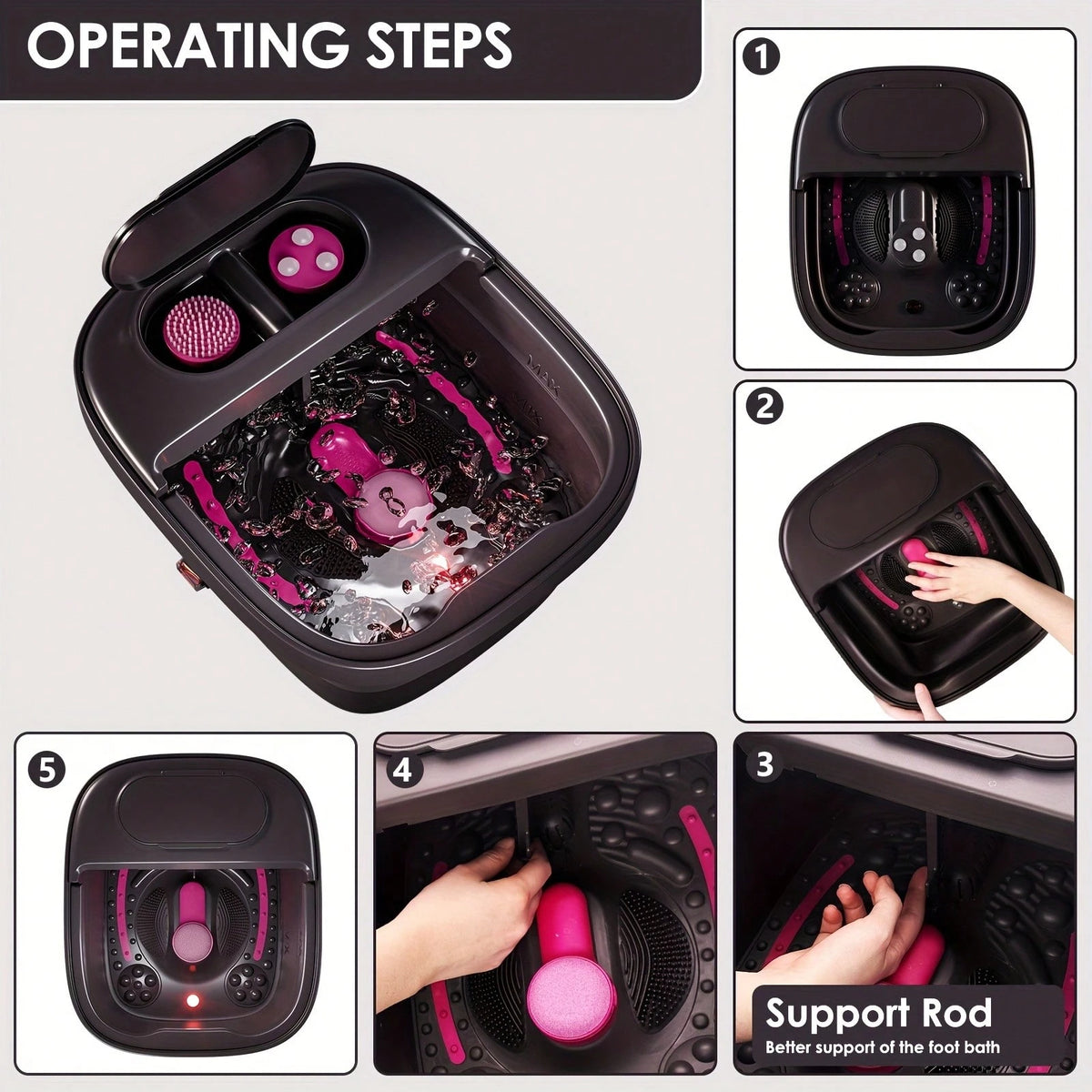 Beinilai Remote Temperature Control Collapsible Foot Spa. Foot Bath With Heat, Bubble And Massager, Foot Spa Tub With 3 Pedicure Attachments, Foot Soak Tub With Handle
