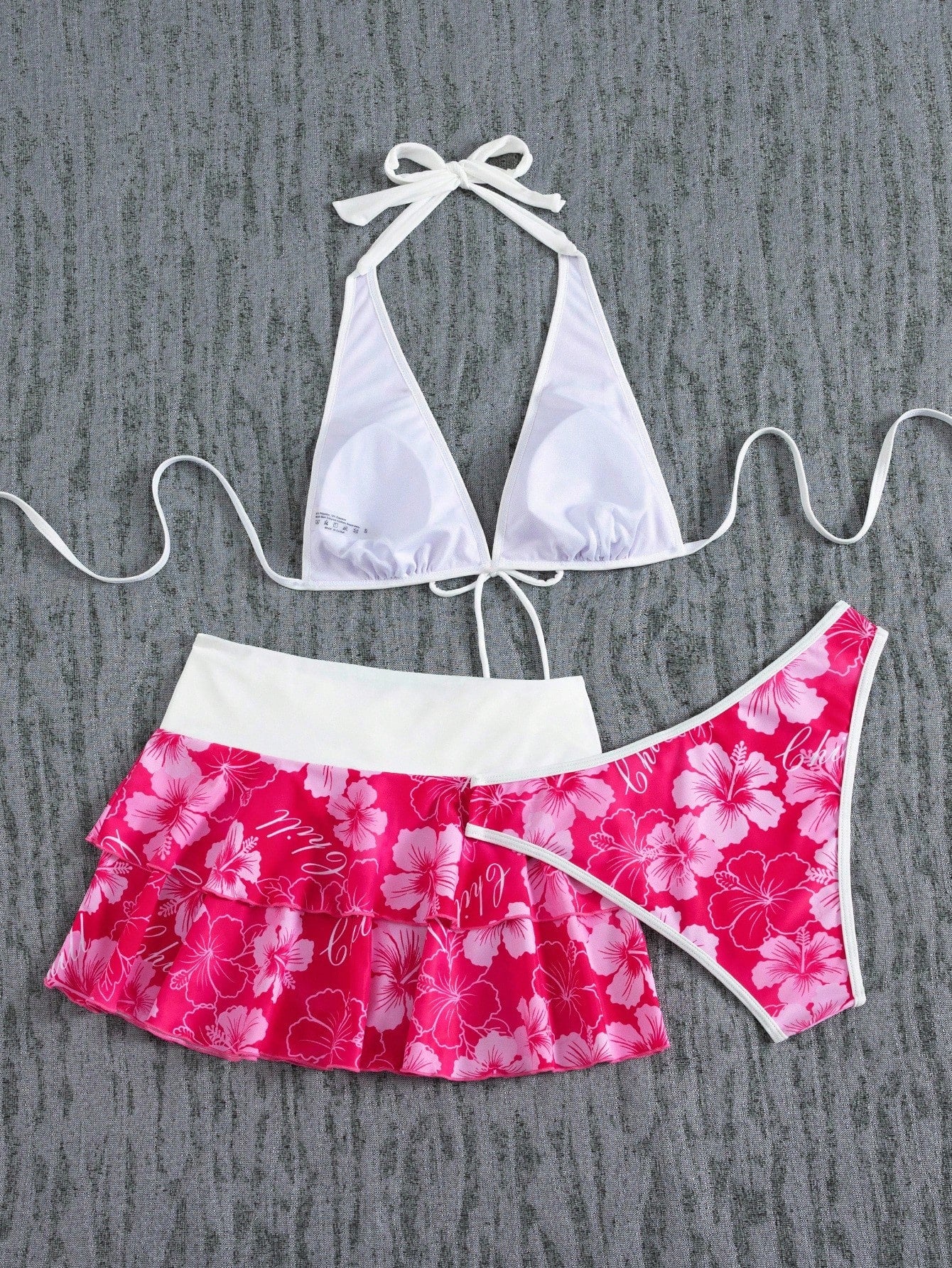 Bellisia Women's Summer Beach Music Festival Flower Print Skirt Halter Casual Vacation Style Bikini 3-Piece Set