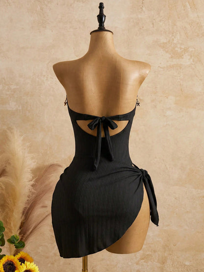 Bellisia Women's White Summer Casual Holiday Pool Party Vacation Holiday,Elegant Strapless Corset Mini Dress,Jacquard Pleated Boho Retro Wedding Guest Dress