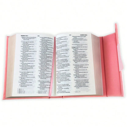Biblia Cartera Con Broche Magnético Compacta RV1960, Imit Piel Coral Con Asa De Mano