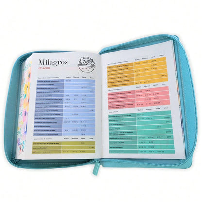 Biblia Con Cierre Para Mujer Portatil Letra Grande 12 Puntos RV1960, Imit Piel Flores Turquesa Con Indice Y Canto Floral