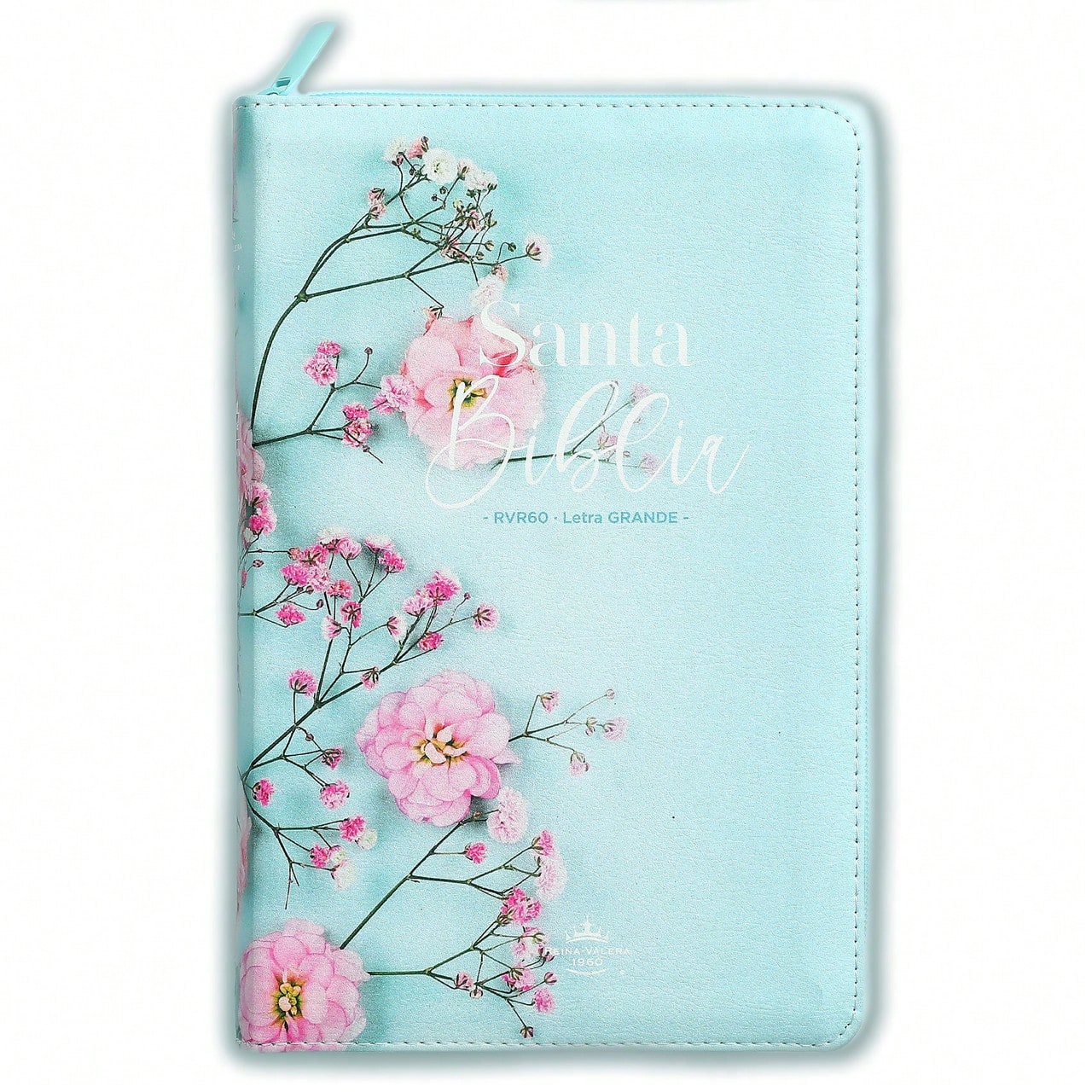 Biblia Para Mujer Con Cierre Letra Grande 12 Puntos RV1960 Imit. Floral Turquesa Con Indice