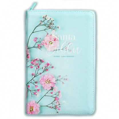 Biblia Para Mujer Con Cierre Letra Grande 12 Puntos RV1960 Imit. Floral Turquesa Con Indice