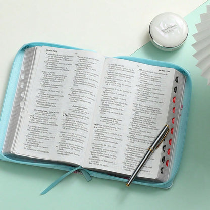 Biblia Para Mujer Con Cierre Letra Grande 12 Puntos RV1960 Imit. Floral Turquesa Con Indice
