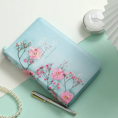 Biblia Para Mujer Con Cierre Letra Grande 12 Puntos RV1960 Imit. Floral Turquesa Con Indice