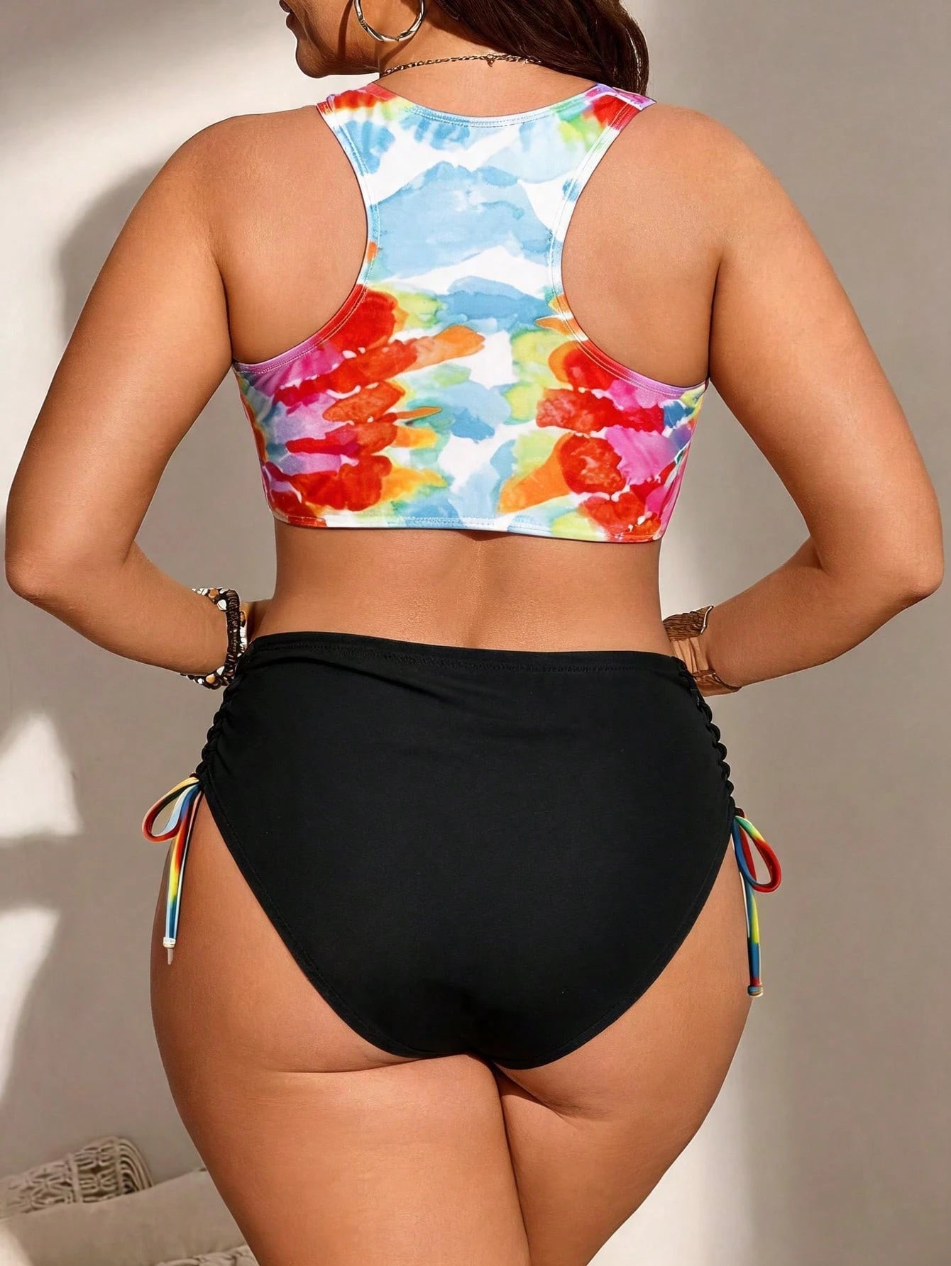 Bikini Set Casual Knitted Fabric Drawstring Bikini Set For Women Vacation Beach Summer