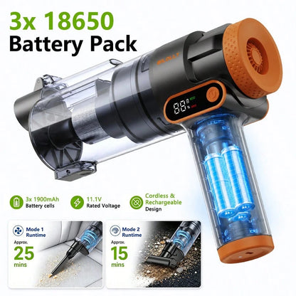 BiLOLLY Handheld Vacuum Cleaner, Portable Vacuum Dust Collector, 18000Pa Powerful Suction USB-C Charging, One-Click Dust Emptying, Suitable For Use In The Home, Car, With Pets, And In The Office, Car