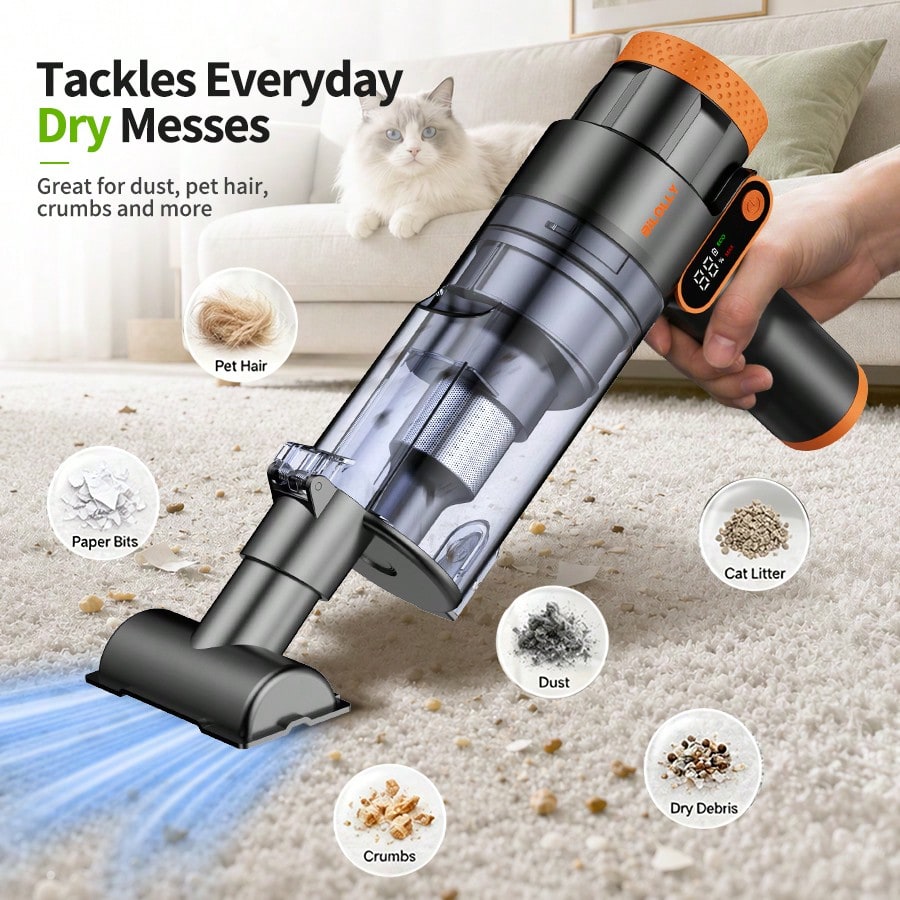 BiLOLLY Handheld Vacuum Cleaner, Portable Vacuum Dust Collector, 18000Pa Powerful Suction USB-C Charging, One-Click Dust Emptying, Suitable For Use In The Home, Car, With Pets, And In The Office, Car