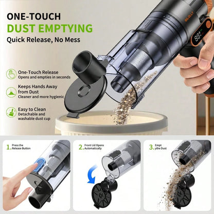 BiLOLLY Handheld Vacuum Cleaner, Portable Vacuum Dust Collector, 18000Pa Powerful Suction USB-C Charging, One-Click Dust Emptying, Suitable For Use In The Home, Car, With Pets, And In The Office, Car