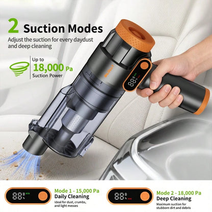 BiLOLLY Handheld Vacuum Cleaner, Portable Vacuum Dust Collector, 18000Pa Powerful Suction USB-C Charging, One-Click Dust Emptying, Suitable For Use In The Home, Car, With Pets, And In The Office, Car