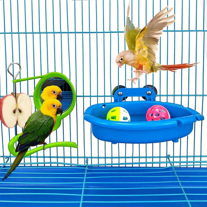 Bird Bath Cage With Randomly Colored Balls, Feeding Bowl, Bird Bath Basin, Basin, Hanging Bird Bath, Toy, Shower, Parrot, Cockatiel, Shower Box, Food Feeder, Tray, Bird Cage Accessories