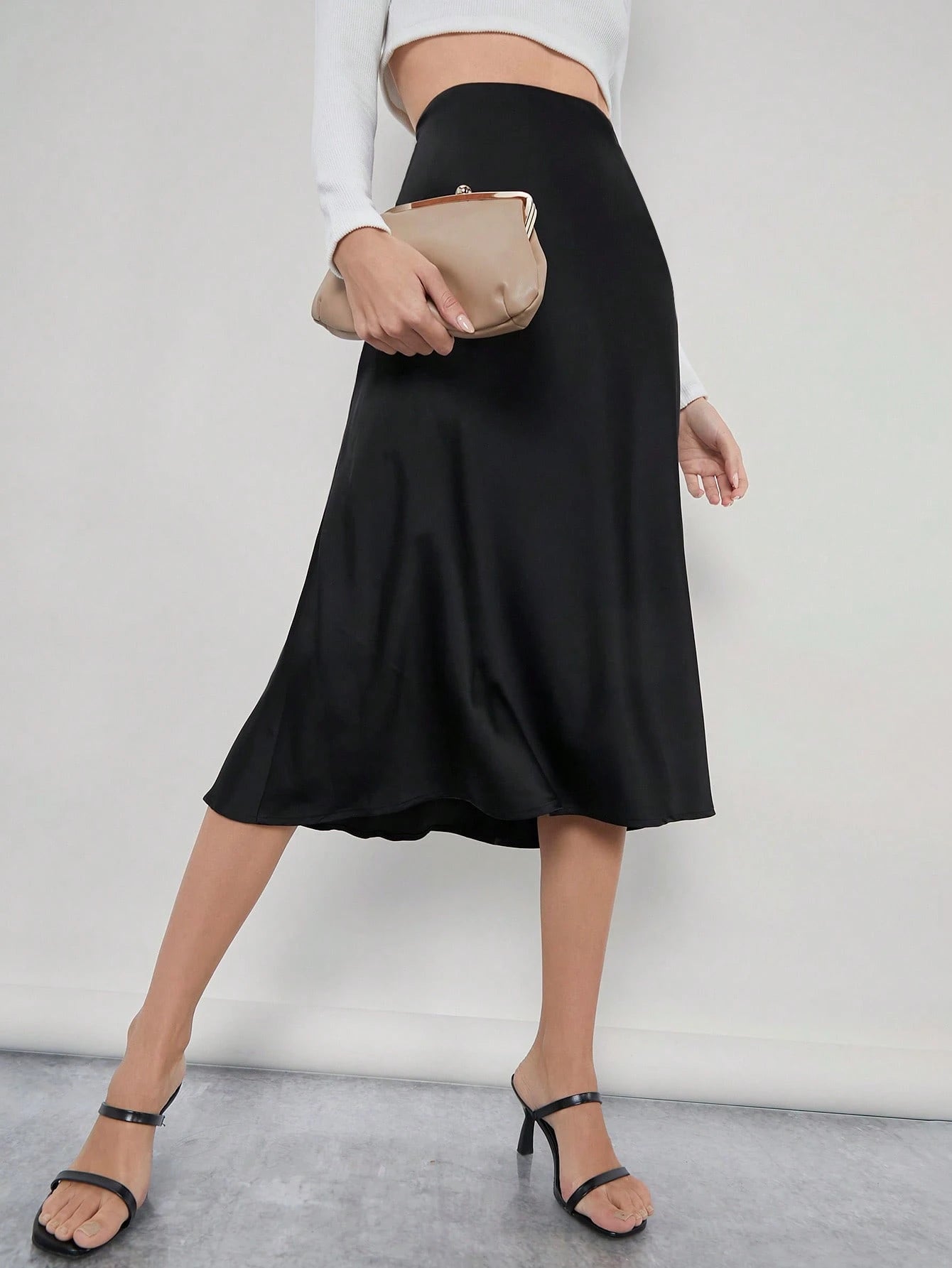 BizChic Black Solid Work Skirt With Zipper Detailing,Ladies Elegant Zipper Midi Skinny High Waist Black Plain Women Skirts,Spring/Summer,Casual Daily Wear
