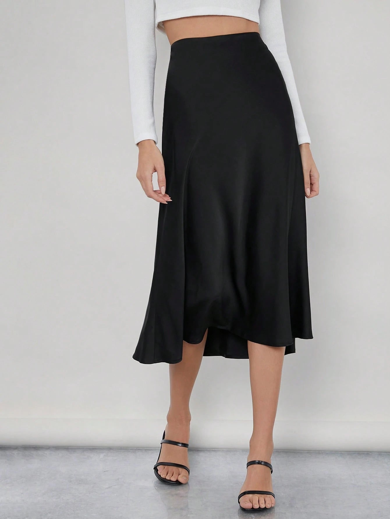 BizChic Black Solid Work Skirt With Zipper Detailing,Ladies Elegant Zipper Midi Skinny High Waist Black Plain Women Skirts,Spring/Summer,Casual Daily Wear