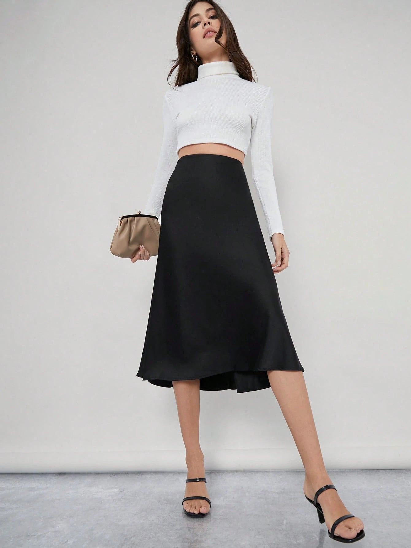 BizChic Black Solid Work Skirt With Zipper Detailing,Ladies Elegant Zipper Midi Skinny High Waist Black Plain Women Skirts,Spring/Summer,Casual Daily Wear