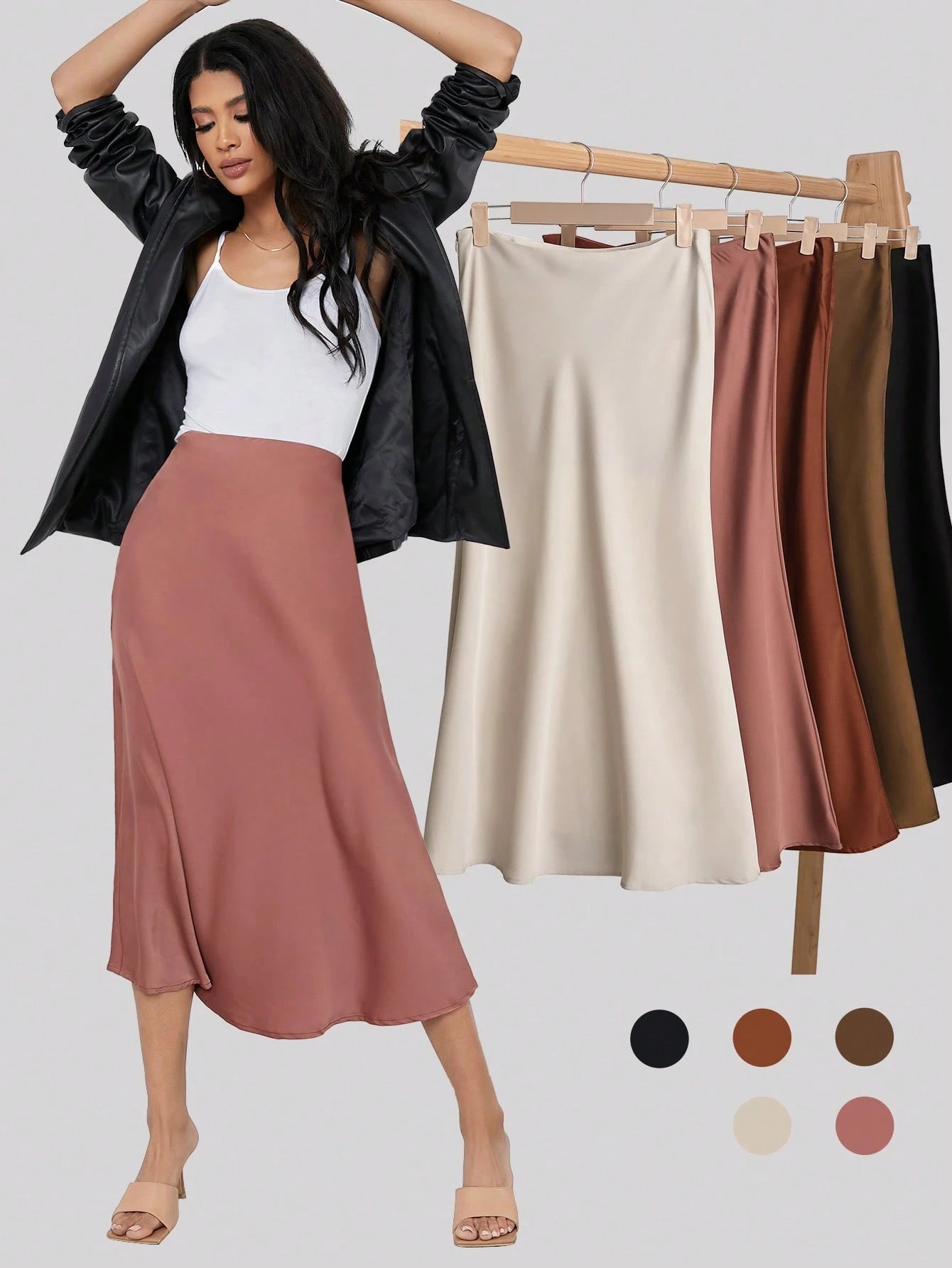 BizChic Black Solid Work Skirt With Zipper Detailing,Ladies Elegant Zipper Midi Skinny High Waist Black Plain Women Skirts,Spring/Summer,Casual Daily Wear